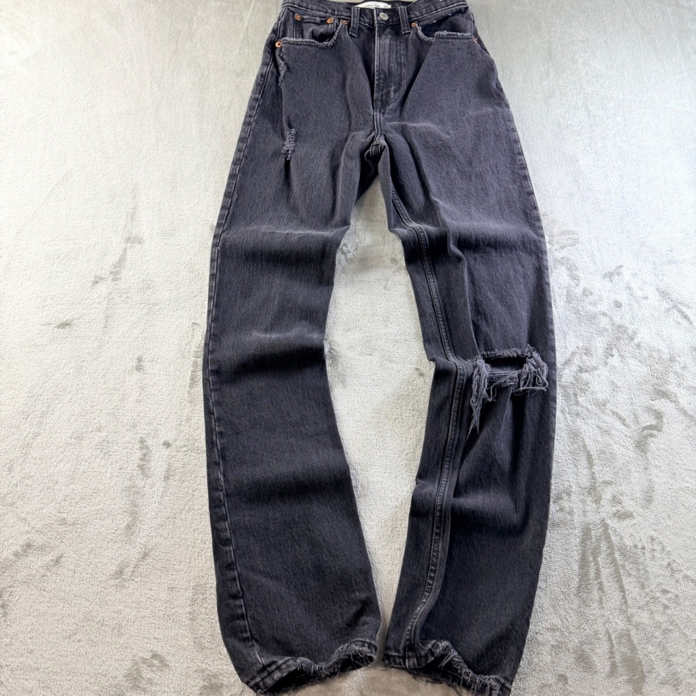 Abercrombie & Fitch The 90s Straight High Rise Black Distressed Jeans Women's 24